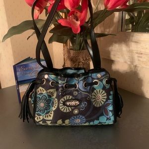 Vintage SPARTINA 449, 70’s. Black, Blue and Green floral pattern. Linen material